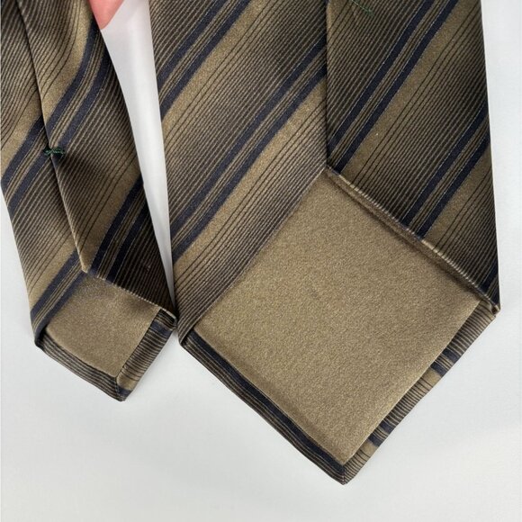 Brioni Mens Striped Silk Tie Tan Navy Hand Made in Italy Career Office Business - Picture 5 of 7
